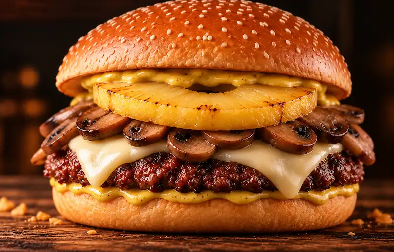 Hamburguesa Fortuna con piña y champiñones
