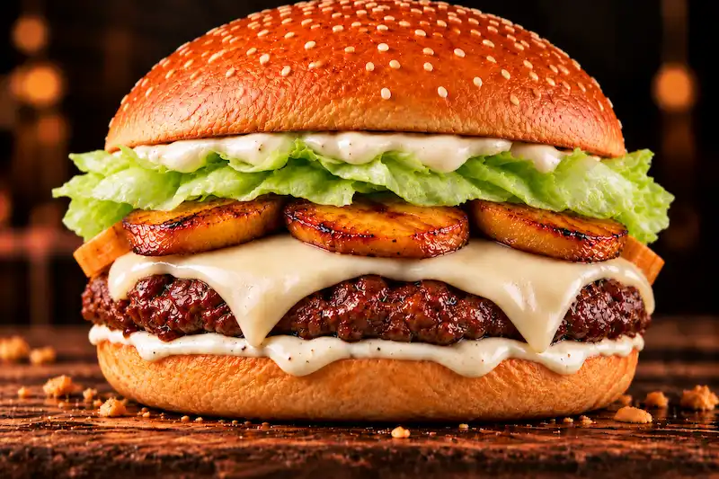 Hamburguesa Saqueador con plátano maduro